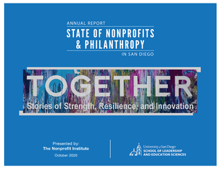 Cover for the State of Nonprofits and Philanthropy Report produced by The Nonprofit Institute at the University of San Diego